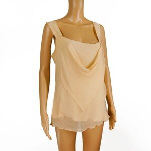 NWT Linda Lundstrom Layered Blush Pale Peach Pink Silk Cowl Camosile Top